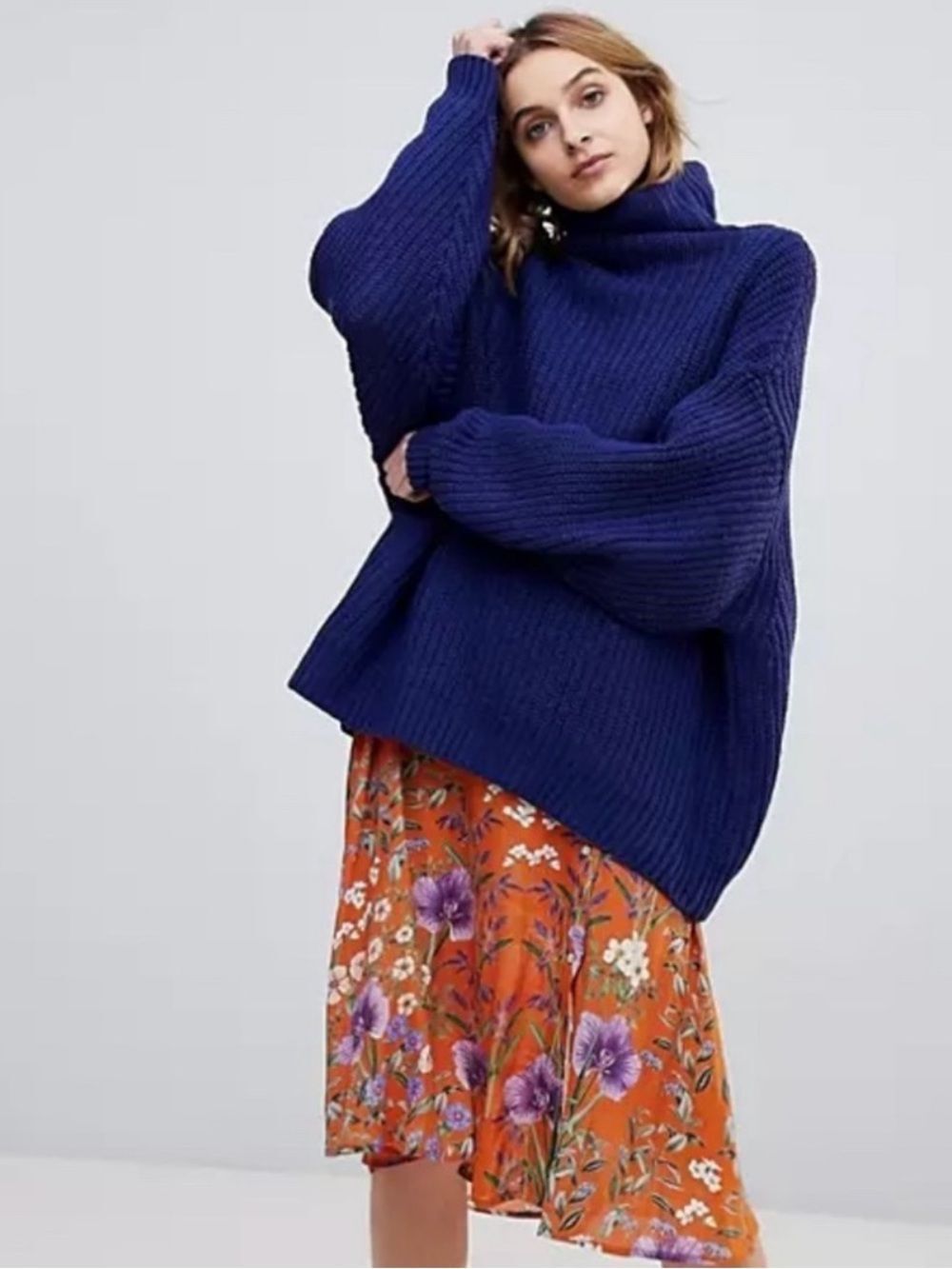 FREE PEOPLE Swim Too Deep Chunky Knit Sweater Navy Women’s Size Medium